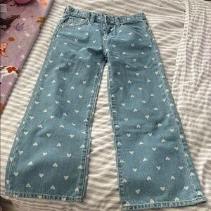 Zara Light Blue Denim Heart Print Jeans